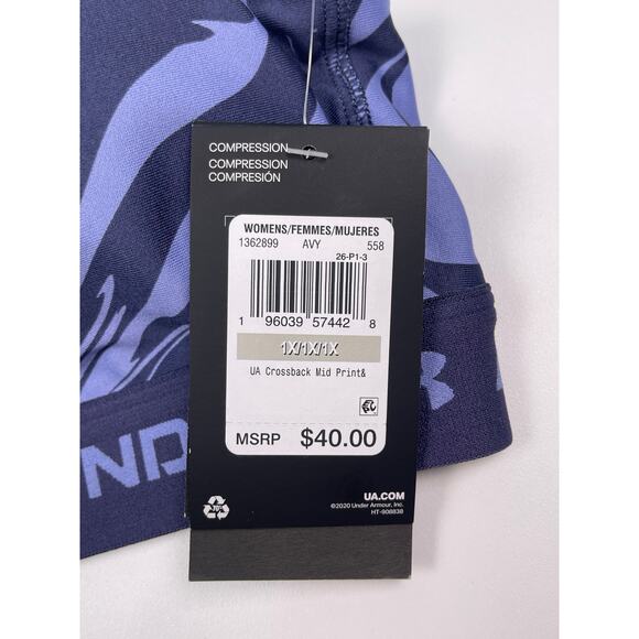 NWT Under Armour UA Crossback Mid Sports Bra 1X Navy Blue Purple Print - Picture 8 of 10
